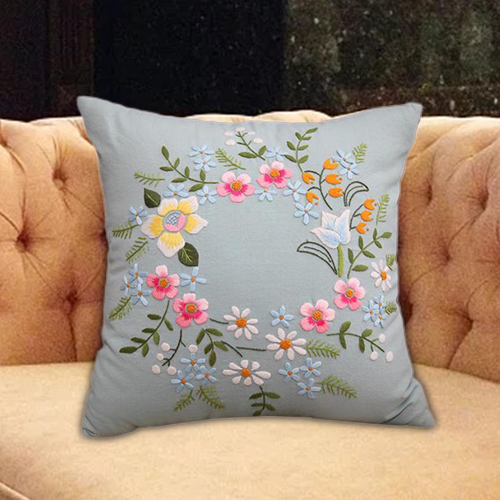 3Pieces Embroidery Pillow Covers Kit Cushion Cover Sewing Craft Pillow Case
