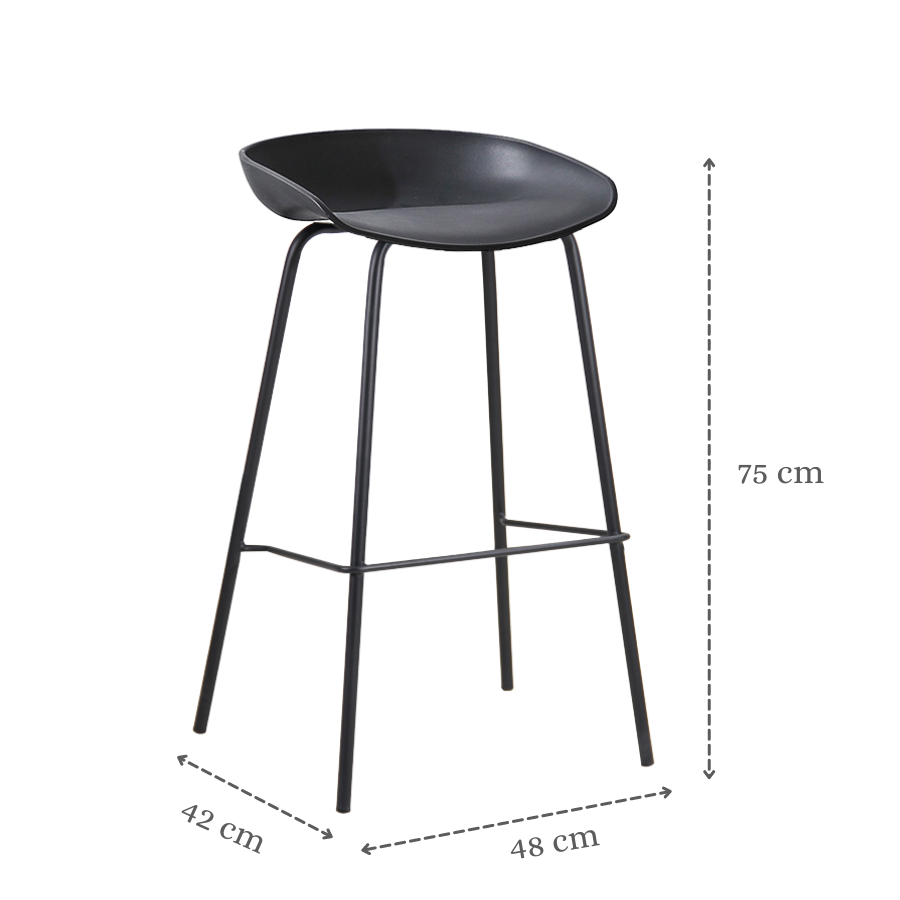 Ghế đảo bếp thân nhựa chân sắt sơn tĩnh điện đen Ghế quầy bar 75cm cho quán café căn hộ CB NIKA-S CAPTA