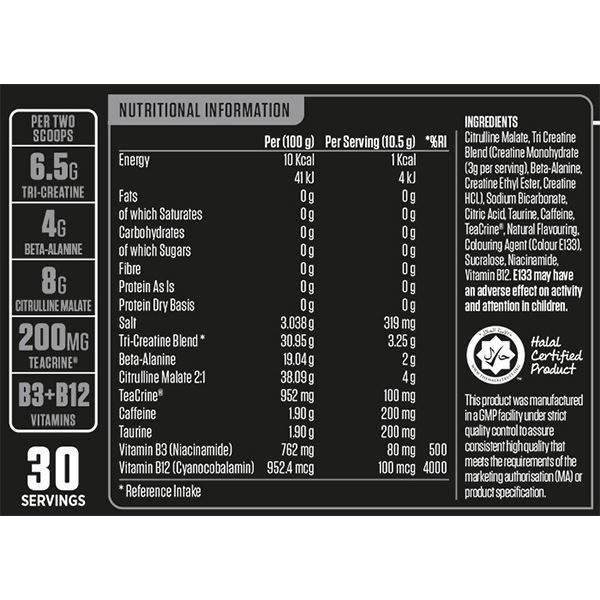 ABE Pre Workout - Applied Nutrition (30 Lần Dùng), Tăng Sức Mạnh Sức Bền, Tỉnh Táo Tập Trung Trước Tập