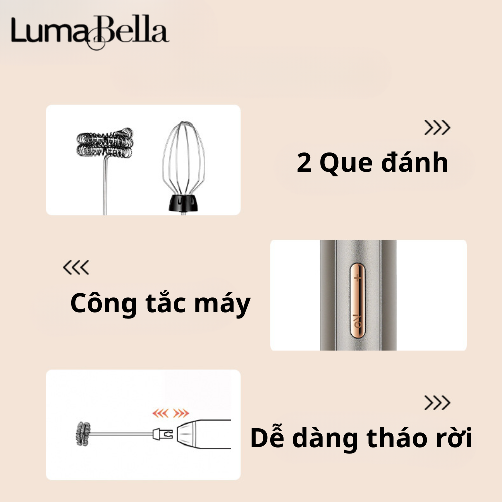 Máy đánh bọt cầm tay KHÔNG DÂY LB-02018 đa năng 2in 1, đánh trứng, tạo bọt, có sạc USB tiện lợi - DELIYA - HÀNG CHÍNH HÃNG