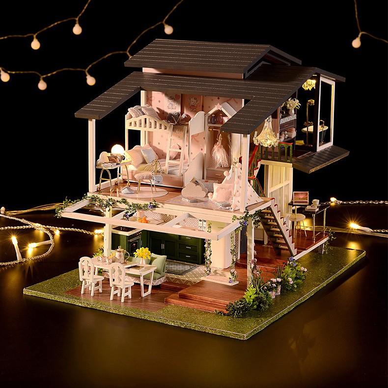 Mô hình nhà DIY Doll House Monet Garden Kèm Mica Chống bụi, Bộ dụng cụ và Hộp nhạc