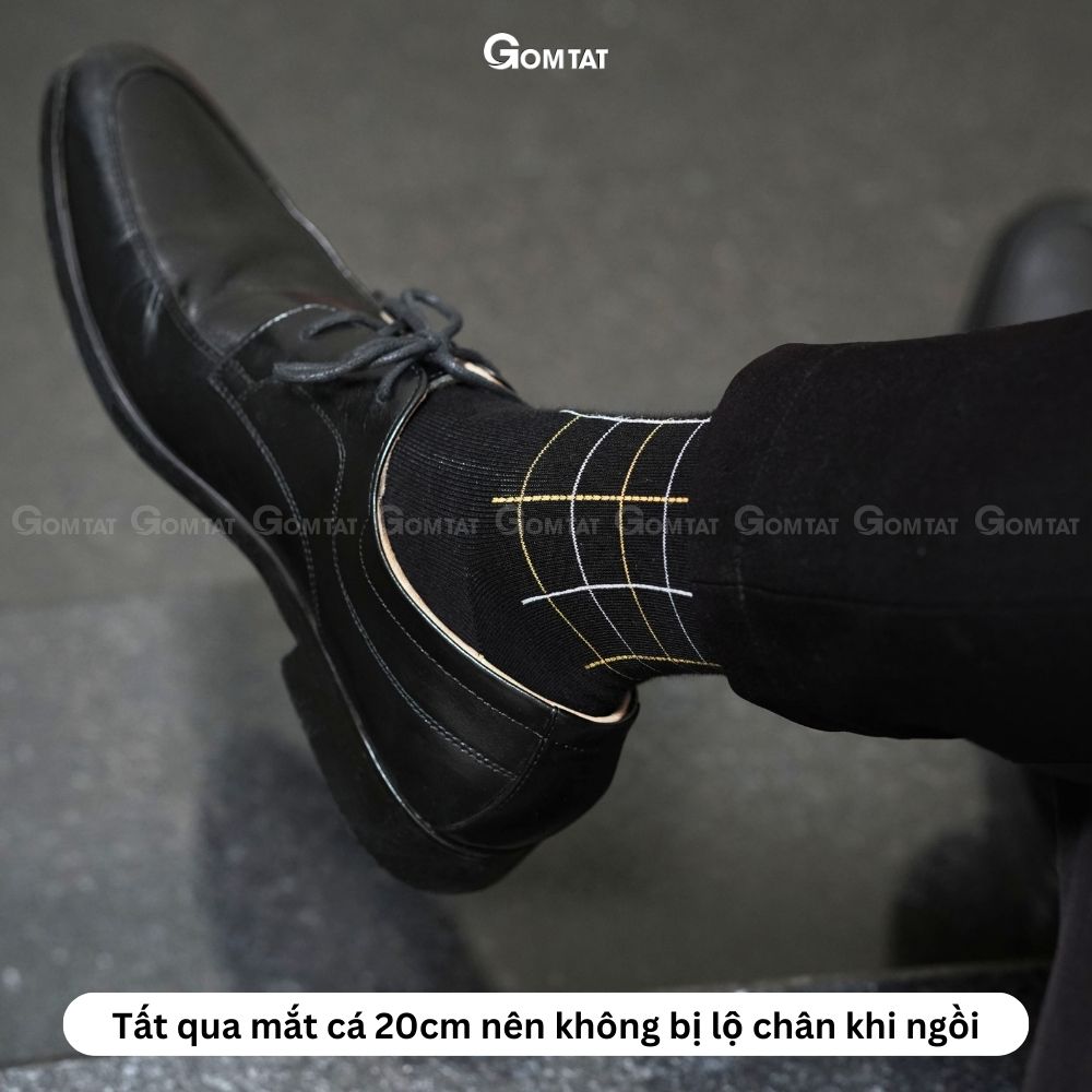Hộp 7 đôi tất đi giày tây nam công sở cổ cao màu đen GOMTAT mẫu MIX10, sợi cotton cao cấp thoáng khí - GOM-MIX10-CB7
