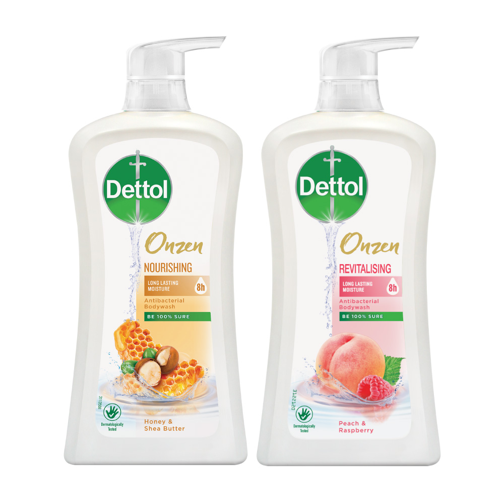 COMBO 2 CHAI SỮA TẮM DETTOL ONZEN MẬT ONG KHÁNG KHUẨN DƯỠNG THỂ VÀ DƯỠNG DA ĐÀO &amp; PHÚC BỒN TỬ (950G/CHAI)