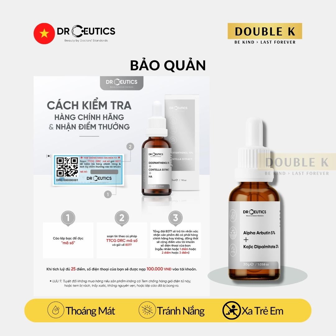 DrCeutics Alpha Arbutin 5% + Kojic Dipalmitate 2% - Serum Dưỡng Sáng Da, Mờ Thâm Sạm Nám - Double K