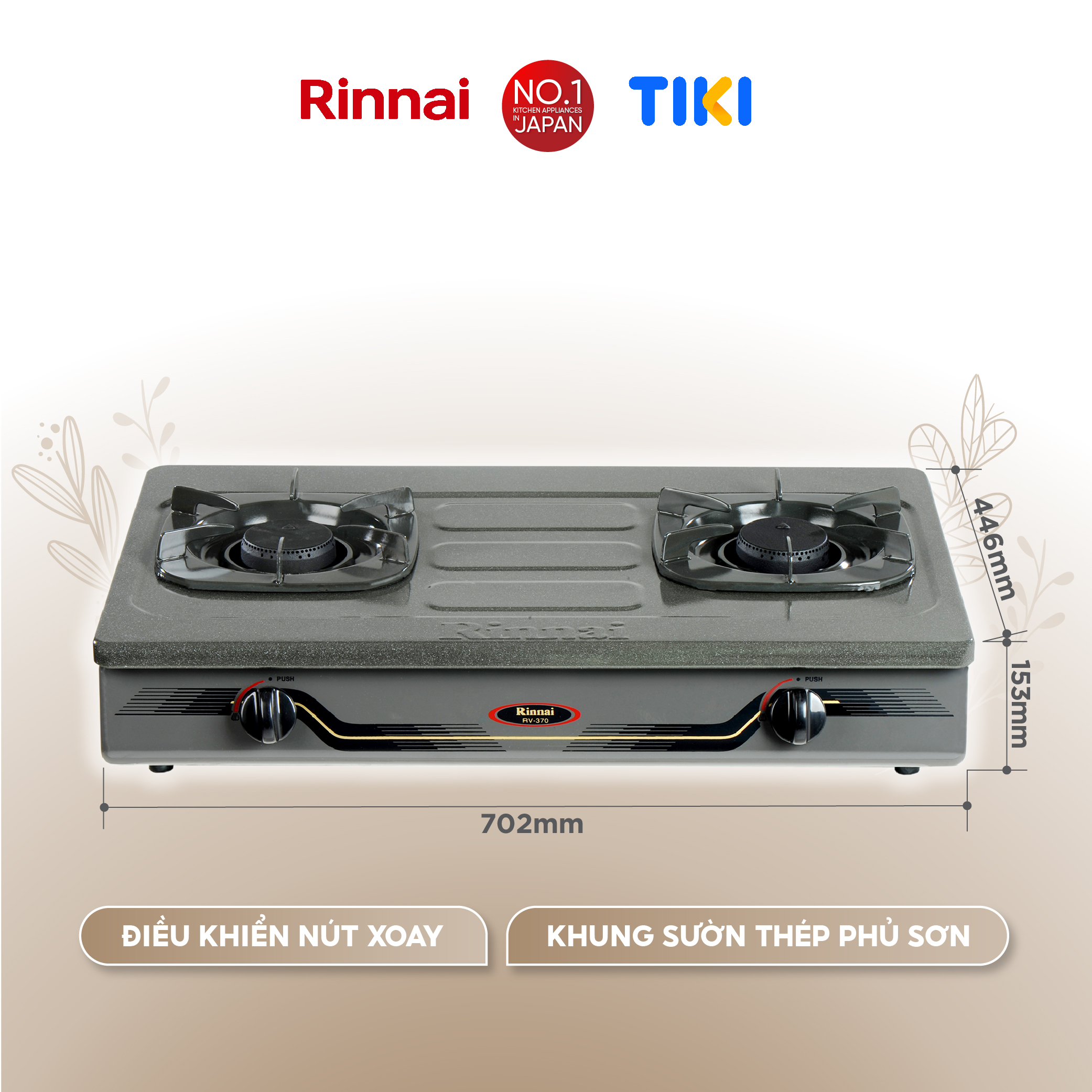 Bếp gas dương Rinnai RV-370(GM)N mặt bếp men và kiềng bếp men - Hàng chính hãng