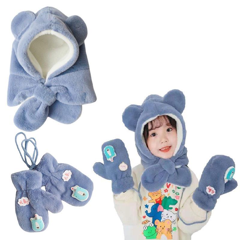 Trẻ Em Nón Mũ Trùm Khăn Mùa Đông Nón Trẻ Em Găng Tay Bộ Hoạt Hình Gấu Ấm Bé Nón Cho Bé Gái Bé Trai Mũ Khăn găng Tay 1-10Y