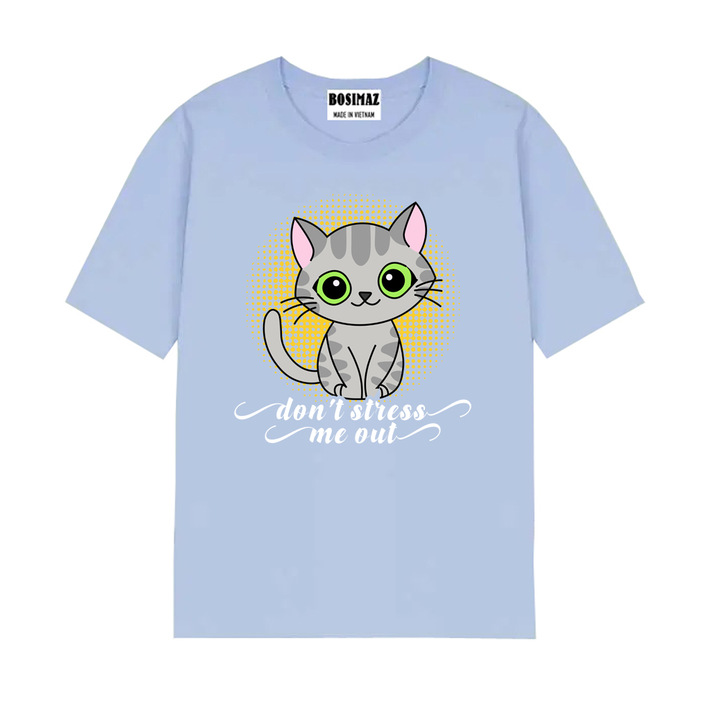 Áo thun Unisex Bosimaz TS016 cổ tròn tay lỡ phom rộng in hình mèo, thun contton 100%, vải đẹp dày, thoáng mát không xù lông.