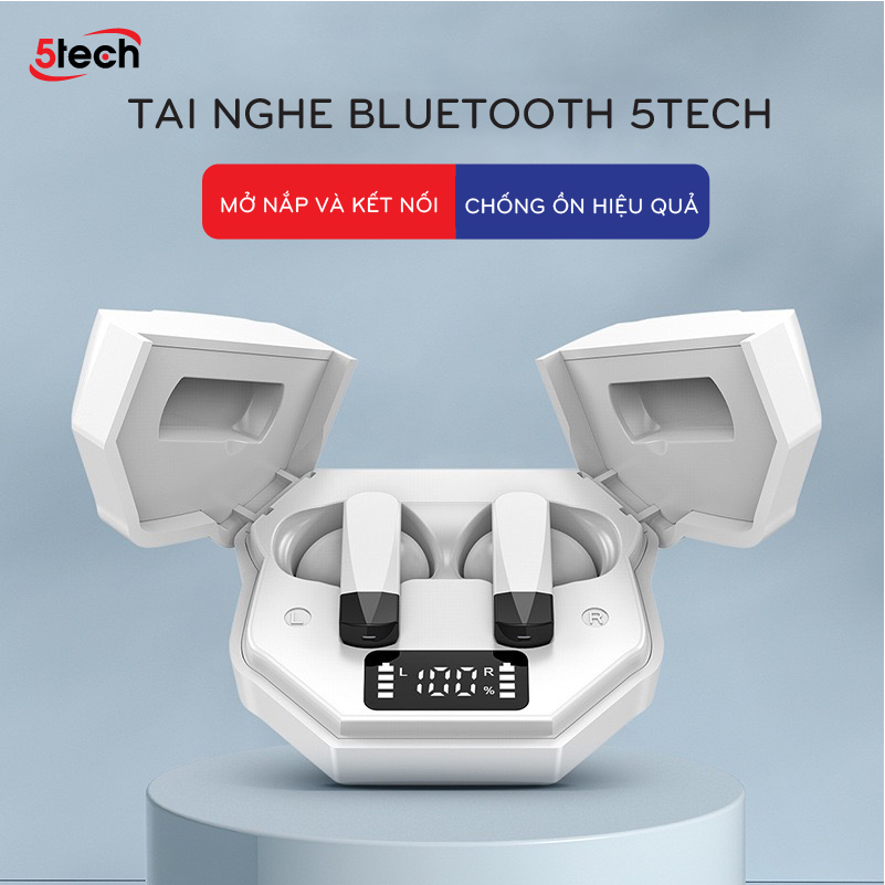 Tai nghe bluetooth 5TECH không dây hàng chính hãng, tai phone nhét tai TWS 5.0 kết nối nhanh, ổn định, màn hình LED nghe nhạc chơi game âm thanh cực đỉnh