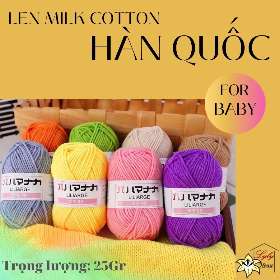 Len sợi đan móc cuộn 25gr bao gồm 50 màu , len milk cotton Hàn Quốc mềm mịn chuyên móc thú hoặc khăn mũ trẻ em