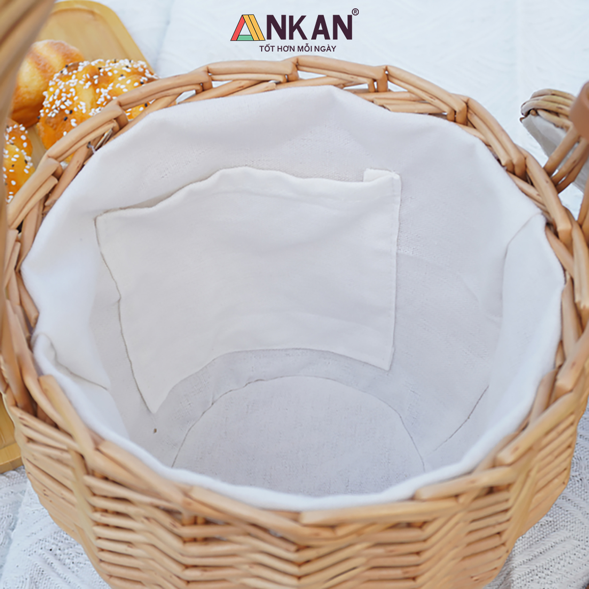 Giỏ Mây Picnic Có Nắp Quai Xách Vintage - Giỏ Mây Tre Đan Thủ Công Cao Cấp Đựng Đồ Ăn, Decor Chụp Ảnh Dã Ngoại