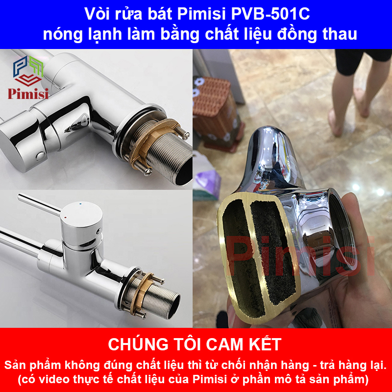 Vòi rửa chén nóng lạnh Pimisi đồng thau mạ xi Cr/Ni sáng bóng kiểu tròn cổ ngỗng tay gật gù và tặng kèm 2 sợi dây cấp nước dùng cho chậu rửa bát 1-2-3 hố trong nhà bếp - vòi nước rửa bát gắn chậu âm dương bàn đá quay 360 độ tăng áp | Hàng chính hãng