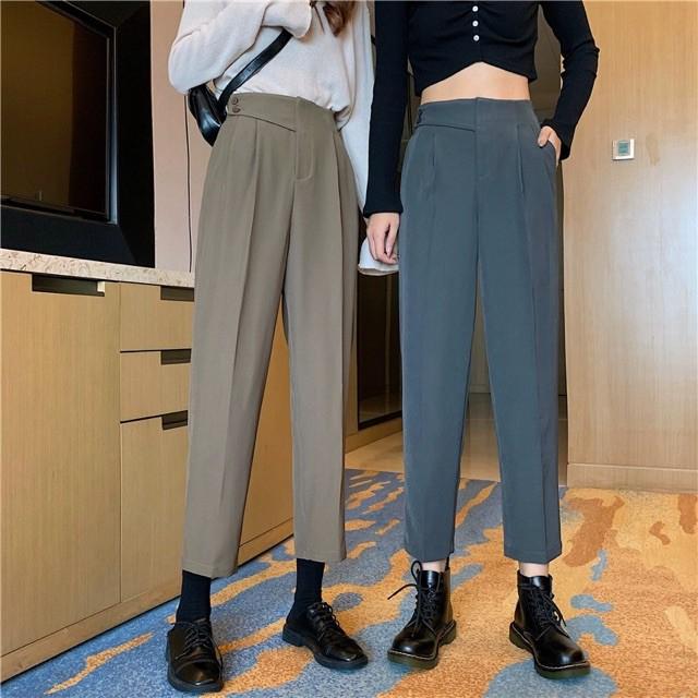 Quần Baggy nữ cạp cao phối vạt chéo 2 cúc màu đen vải mưa mềm đẹp mặc đi học chơi làm công sở đều xinh