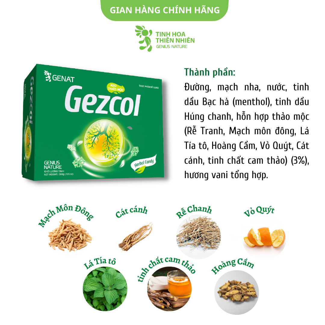 Kẹo thảo mộc Gezcol (Hộp 100 viên) - Genat - Giao 2H HCM