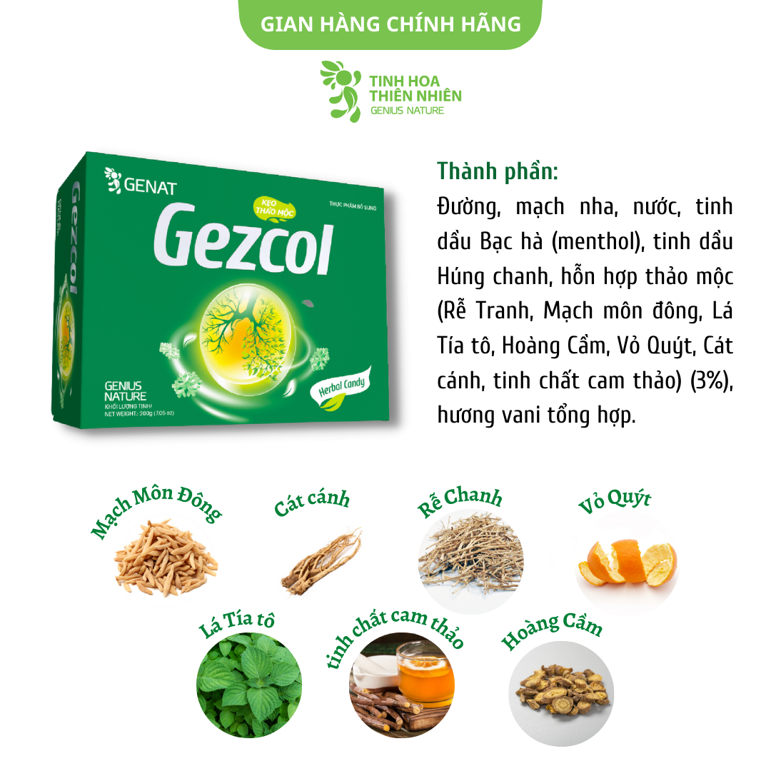 Combo 3 sản phẩm - Kẹo thảo mộc Gezcol, Genat Gừng, chanh sả - Genat - Tinh Hoa Thiên Nhiên
