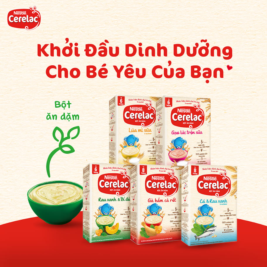 Combo 3 Bột Ăn Dặm Nestlé Cerelac Vị Rau Xanh Bí Đỏ 200gr/ Gà Hầm Cả Rốt 200gr / Cá Rau Xanh 200gr + Tặng Đồ Dùng Cho Mẹ Ngẫu Nhiên