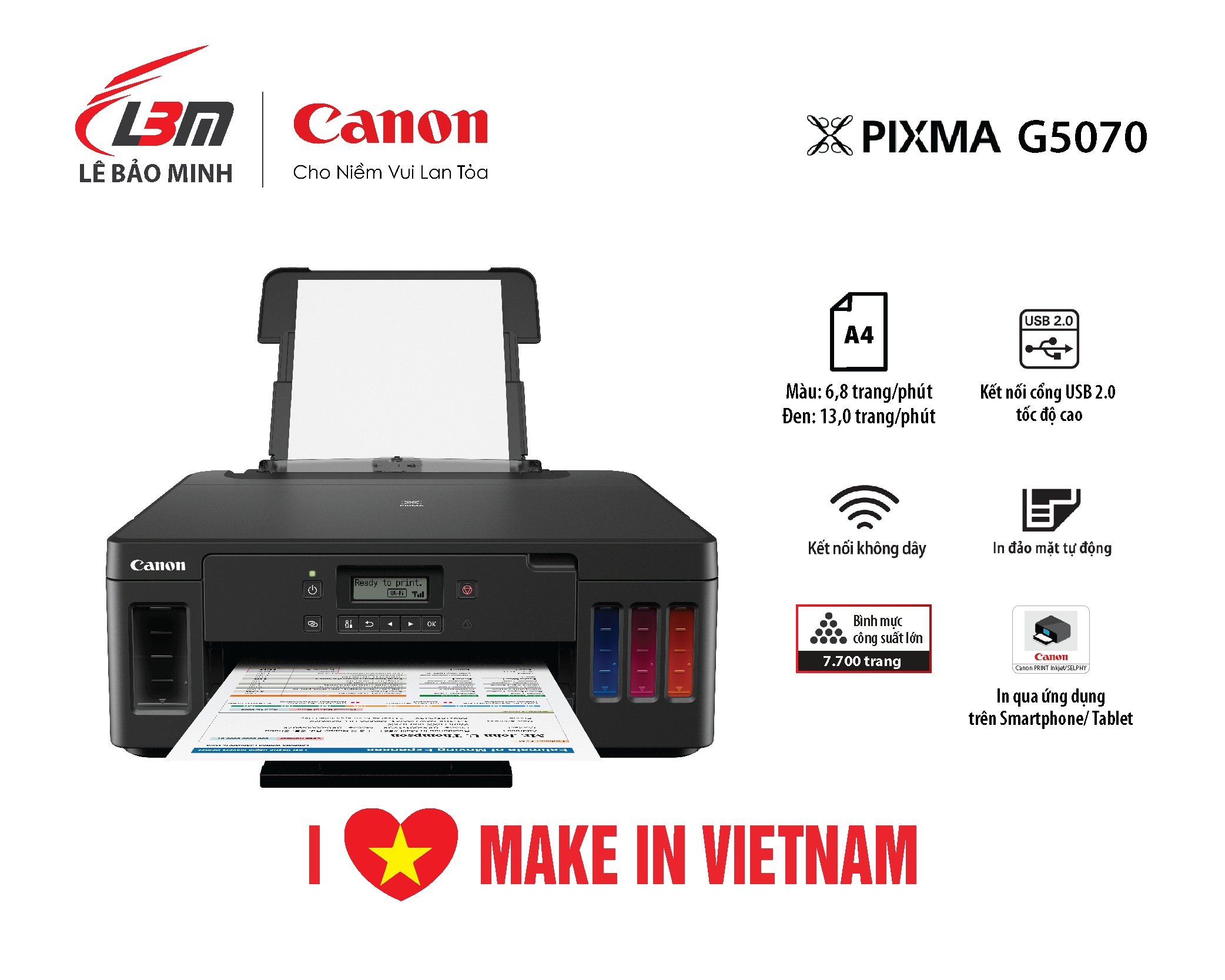 Máy in phun đơn năng có tiếp mực liên tục  Canon G5070- Hàng chính hãng