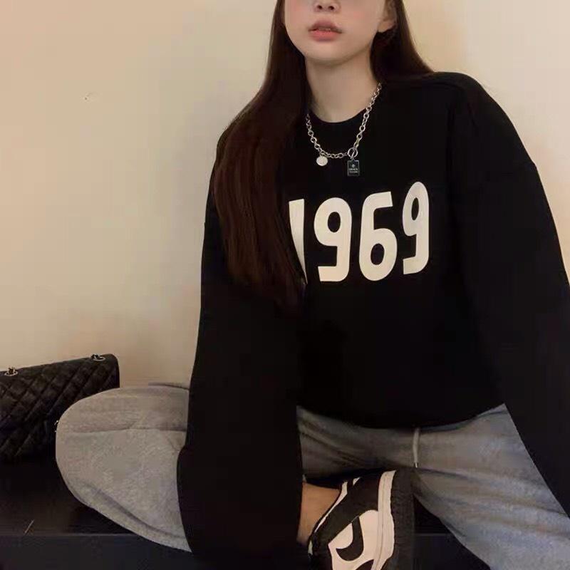 Áo Sweater Nỉ Hàn Quốc Dài Tay Dáng Rộng 1969 Unisex 3 Màu Siêu Xinh
