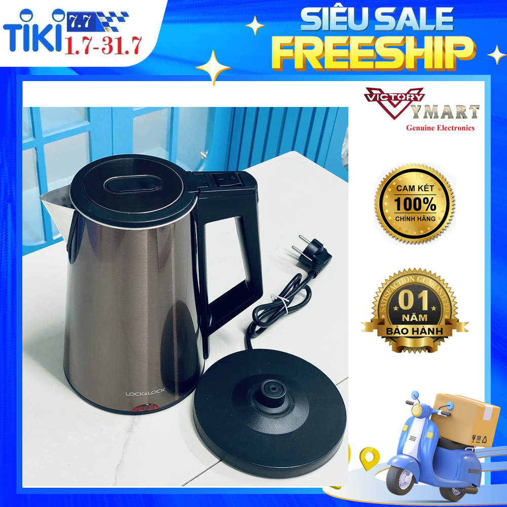 Ấm đun siêu tốc 2 lớp cách nhiệt Lock&Lock EJK631BLK Màu đen - Hàng chính hãng, thân bình bằng thép không gỉ, tay cầm làm bằng nhựa PP, tự động ngắt điện khi sôi