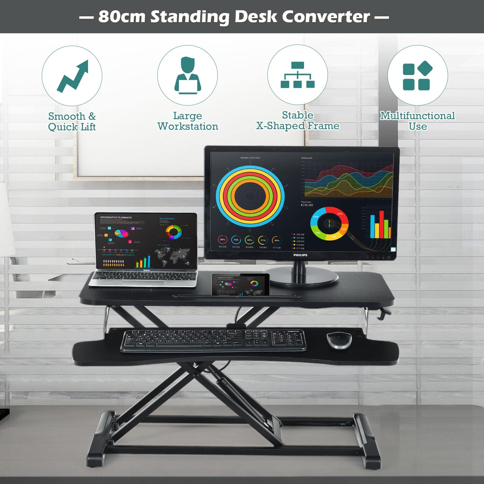 Bộ Bàn Chuyển Đổi Độ Cao Folding Table Adjustable Standing Desk Stand