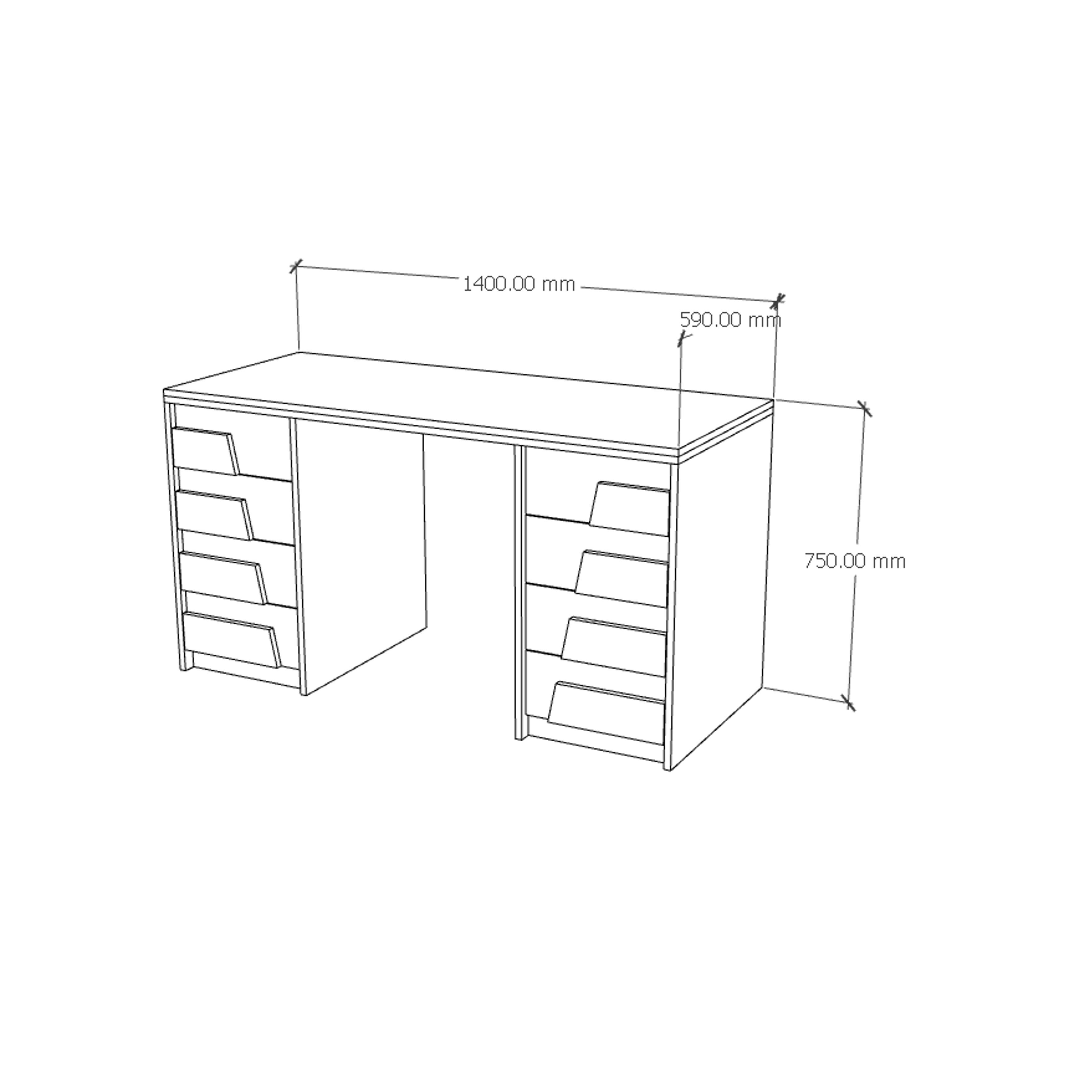 [Happy Home Furniture] PONIX, Bàn làm việc 8 ngăn kéo, 140cm x 59cm x 75cm ( DxRxC), BAN_065