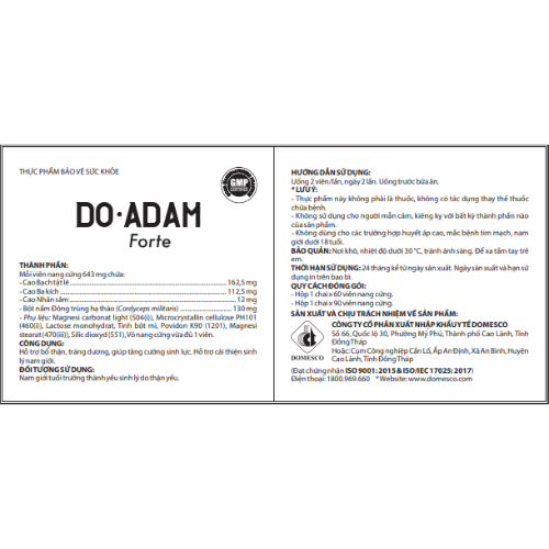 Viên Uống DO-ADAM Forte Domesco Hộp 60 viên - Giúp Tăng Cường Sinh Lực, Cải Thiện Sinh Lý Nam Giới