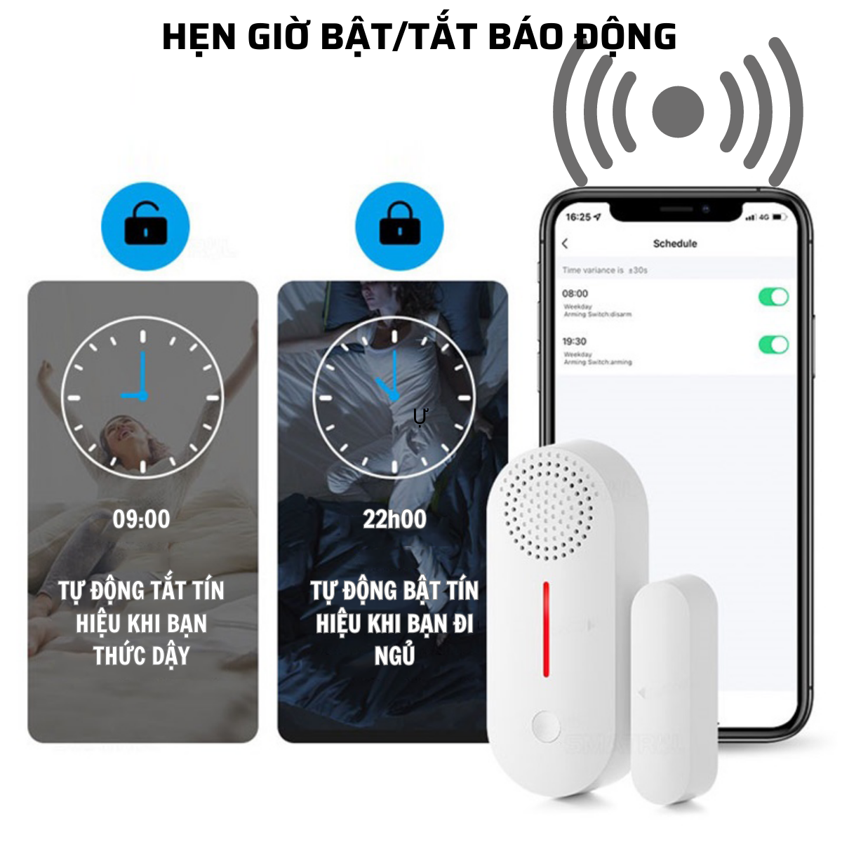 Chuông báo động chống trộm, báo khách mở cửa kết nối wifi CTFAST AW301 - Điều khiển từ xa qua app, âm báo 100 db hẹn giờ thông minh - Hàng chính hãng