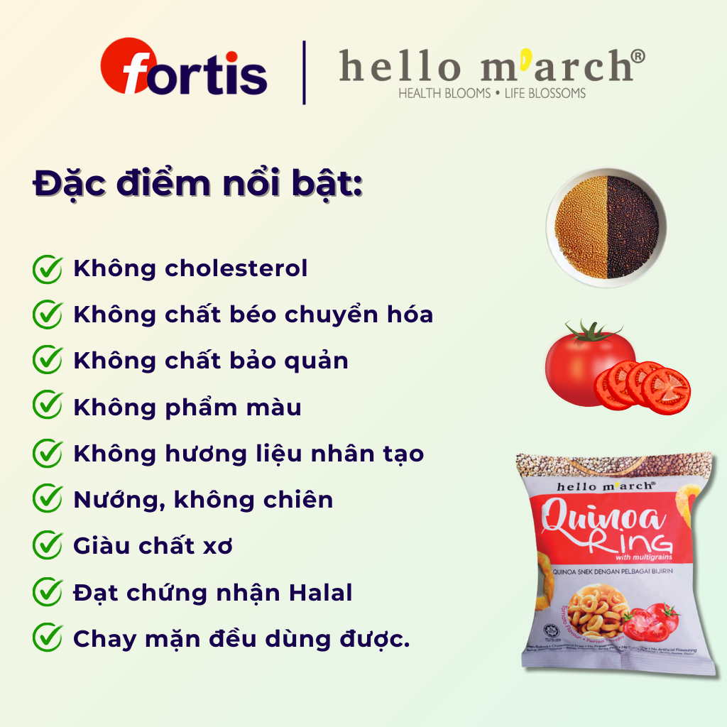 Snack Ngũ Cốc Vị Cà Chua Hạt Quinoa Hello March Gói 30g