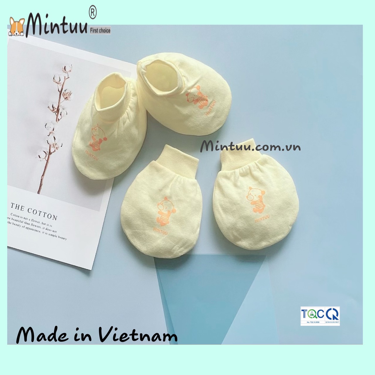 Bao tay chân sơ sinh màu cổ bo, chất liệu vải 100% cotton  thương hiệu MINTUU