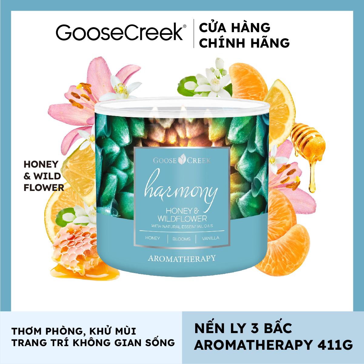 Nến ly 3 bấc Aromatherapy Goose Creek (411g) - Honey &amp; Wildflower