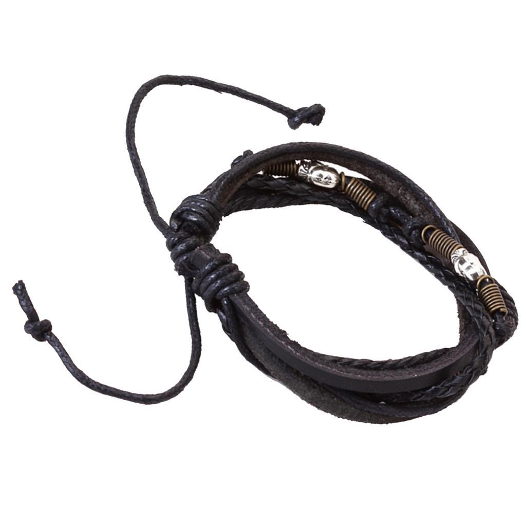 Cow Leather Bracelet Bangle Girl Boy Friendship Wristband Surfer Skull Head Bead