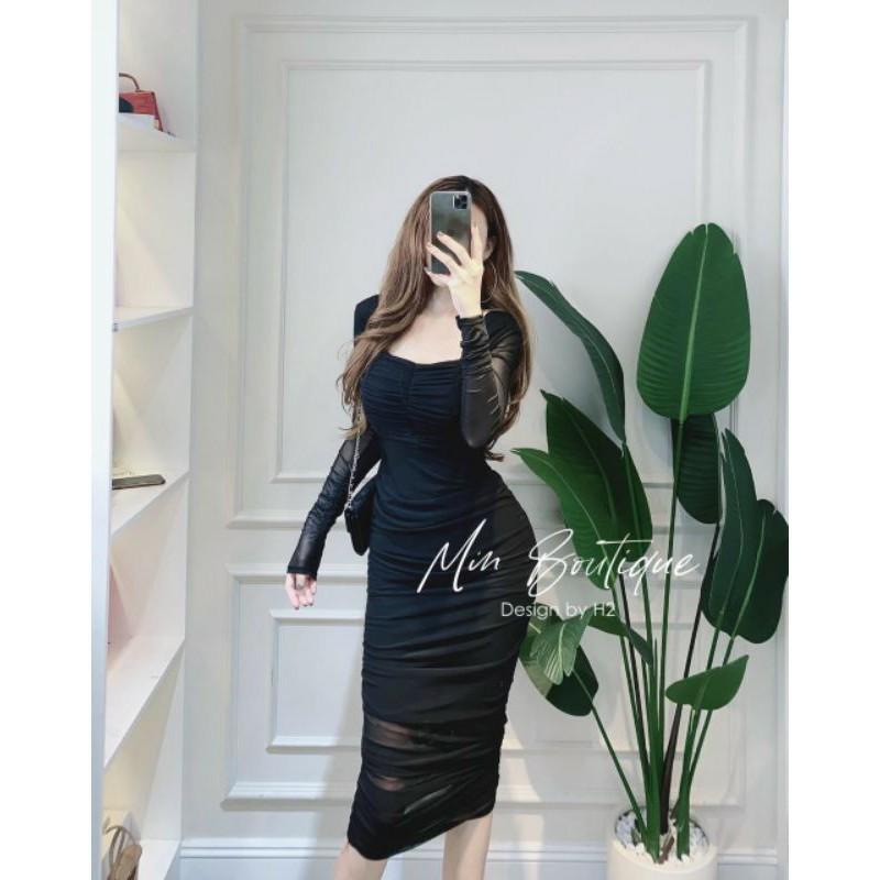 VÁY DÚM MAXI 2 LỚP ĐEN/BE CHẤT LƯỚI