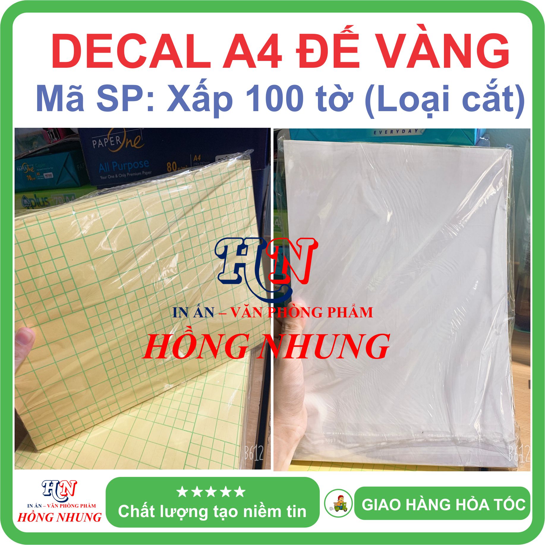 [HỒNG NHUNG] Xấp 100 tờ Decal A4 Đế Vàng (loại cắt), chất lượng và tiết kiệm