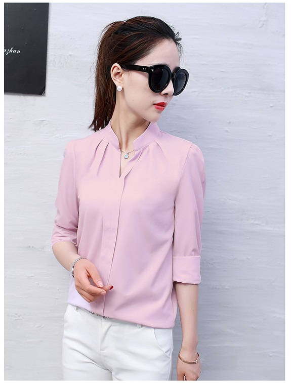 Áo sơ mi cổ chữ V vải mịn S08