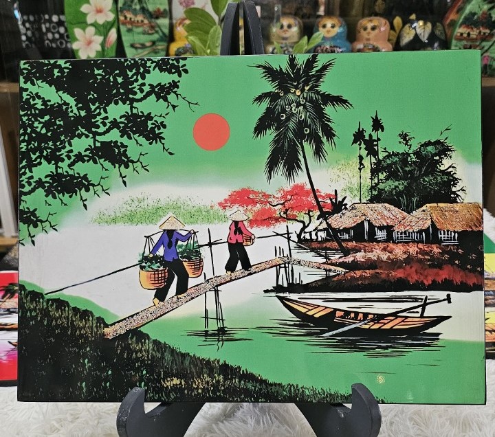 Tranh sơn mài - ĐỒNG QUÊ VIỆT NAM -Hàng xuất khẩu size 30x40 cm