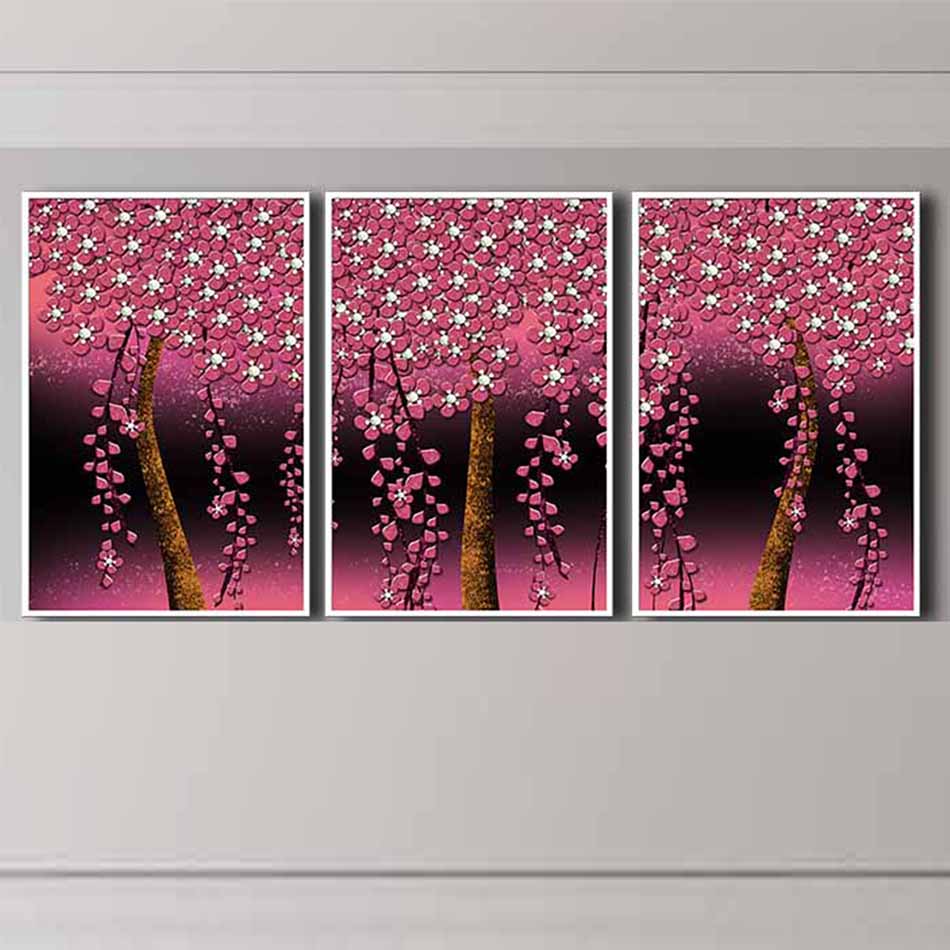 Bộ 3 tranh canvas treo tường Decor Họa tiết hoa lá cách điệu, phong cách hiện đại - DC031