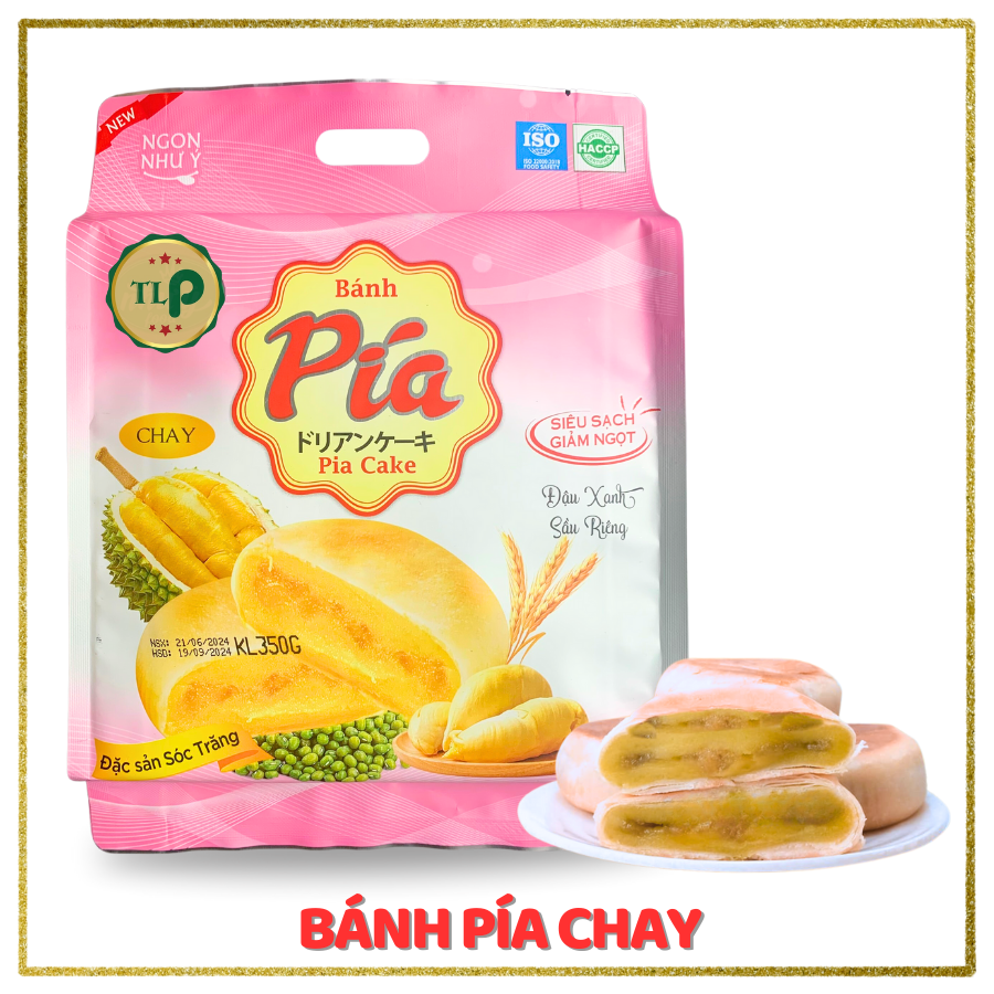 Bánh Pía Chay TLP | Vị Đậu Xanh Sầu Riêng | Túi 350g 4 Bánh | Đặc Sản Sóc Trăng