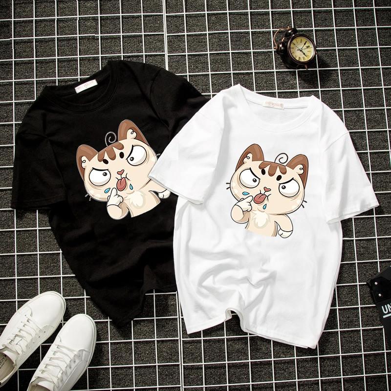 Áo thun unisex form rộng mèo đáng yêu thời trang cá tính vải dày mịn 2019T1347