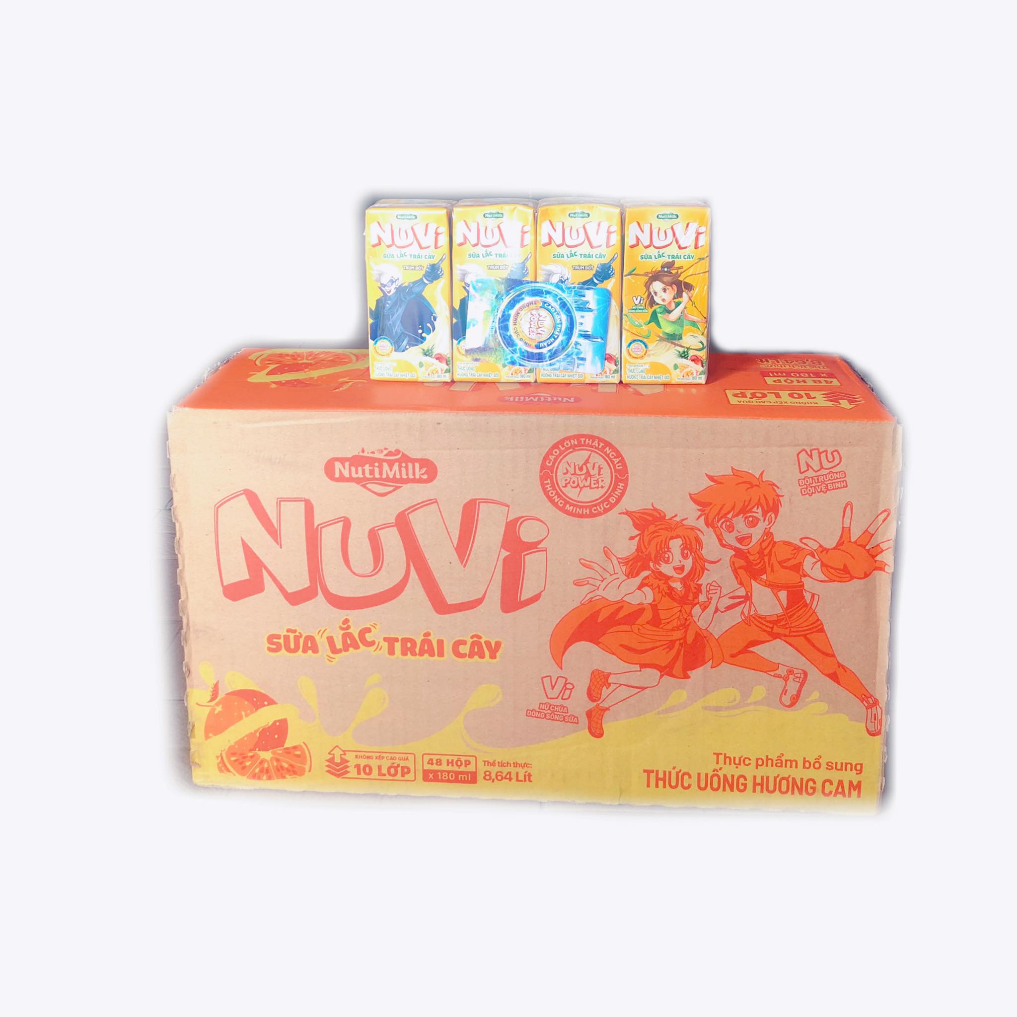 Thùng sữa Nuvi sữa lắc trái cây hương cam 180ml NutiFood (thùng 48 hộp)