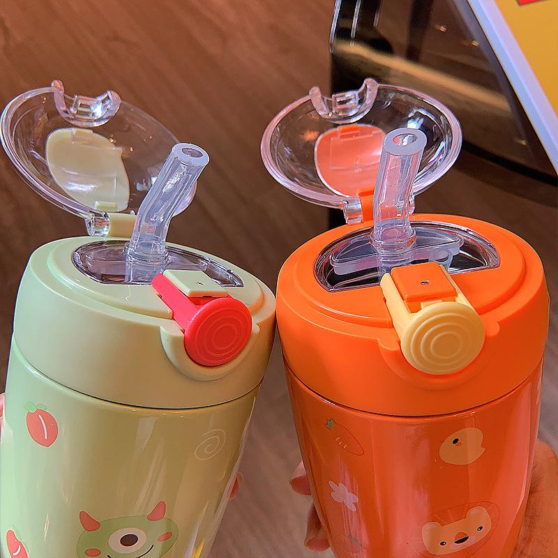 Mini 280ML Bình Giữ Nhiệt Cốc Hoạt Hình Dễ Thương Bình Uống Nước Có Ống Hút 304 Bình Giữ Nhiệt Chân Không Thép Không Gỉ Cup Dành Cho Trẻ Em