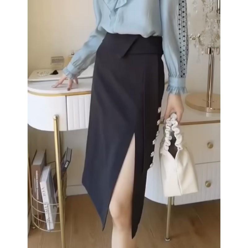 Chân váy công sở cạp cao xẻ đùi QC siêu xinh