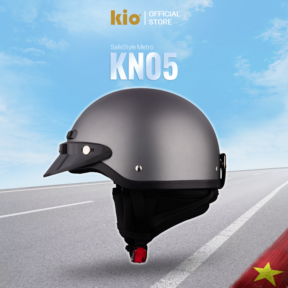 Mũ Bảo Hiểm Nửa Đầu Kio SafeStyle Metro KN05, Lưỡi Trai Che Nắng, Đệm Tai Tháo Rời, Lót Kháng Khuẩn - Xám Titan (nhám)