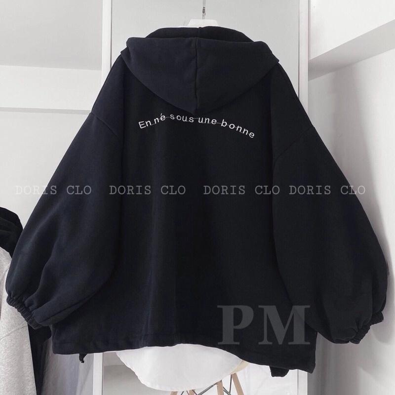 ÁO NỈ KHOÁ UNISEX THÊU LÔ GÔ BÒ TAY CHUN CHỐT GẤU 2 MÀU ĐEN, BE FREESIZE