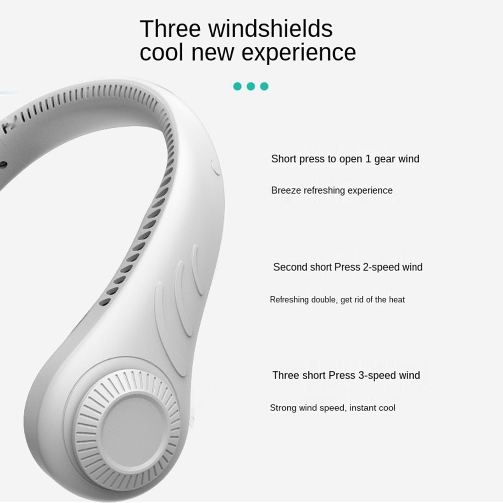 2xPortable Leafless Hanging Neck Fan Mini Cooling Neckband Electric White