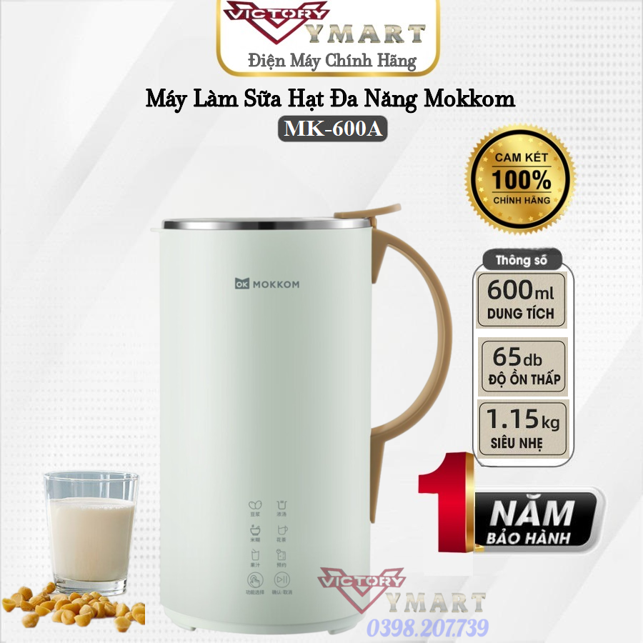 Máy Làm Sữa Hạt Đa Năng Mokkom 600ml - Xanh Nhạt