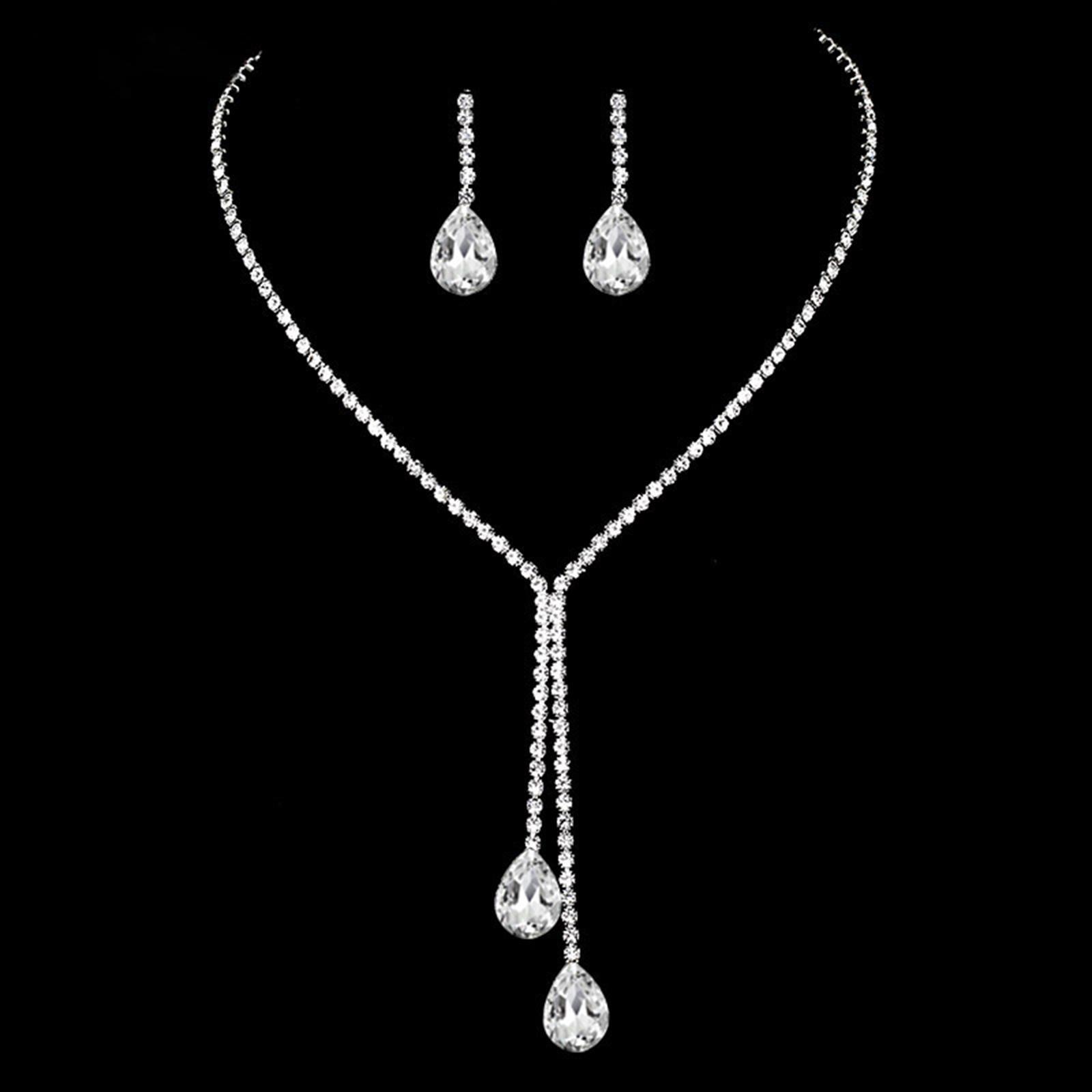 Wedding Jewelry Set  Long Necklace Teardrop for Engagement Prom Bridal