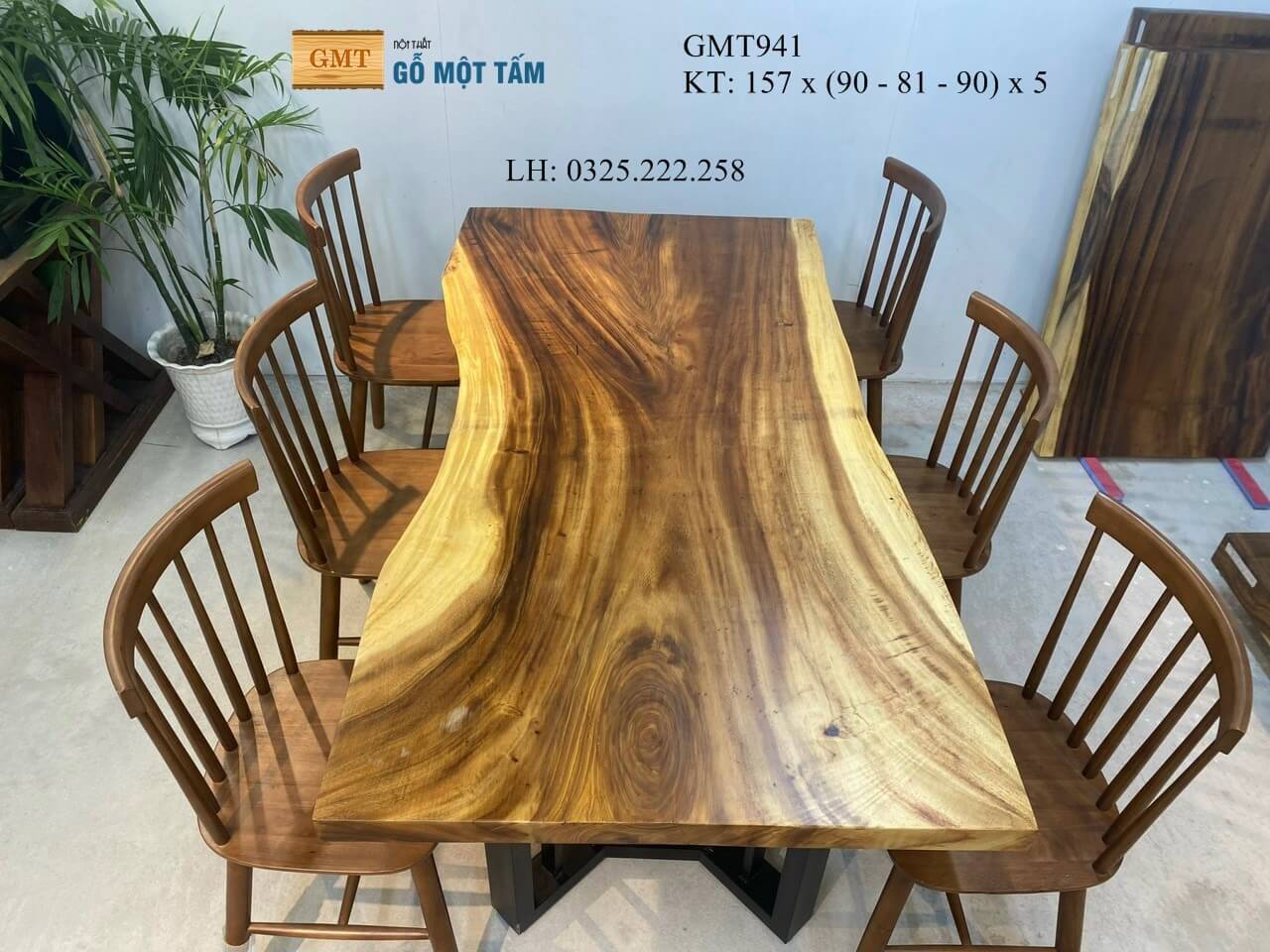 Bàn Gỗ Me Tây Nguyên Tấm, Bàn Làm Việc Gỗ Me Tây, Bàn Sân Vườn Gỗ Me Tây Dài 1,75m Rộng 90cm Dày 5cm