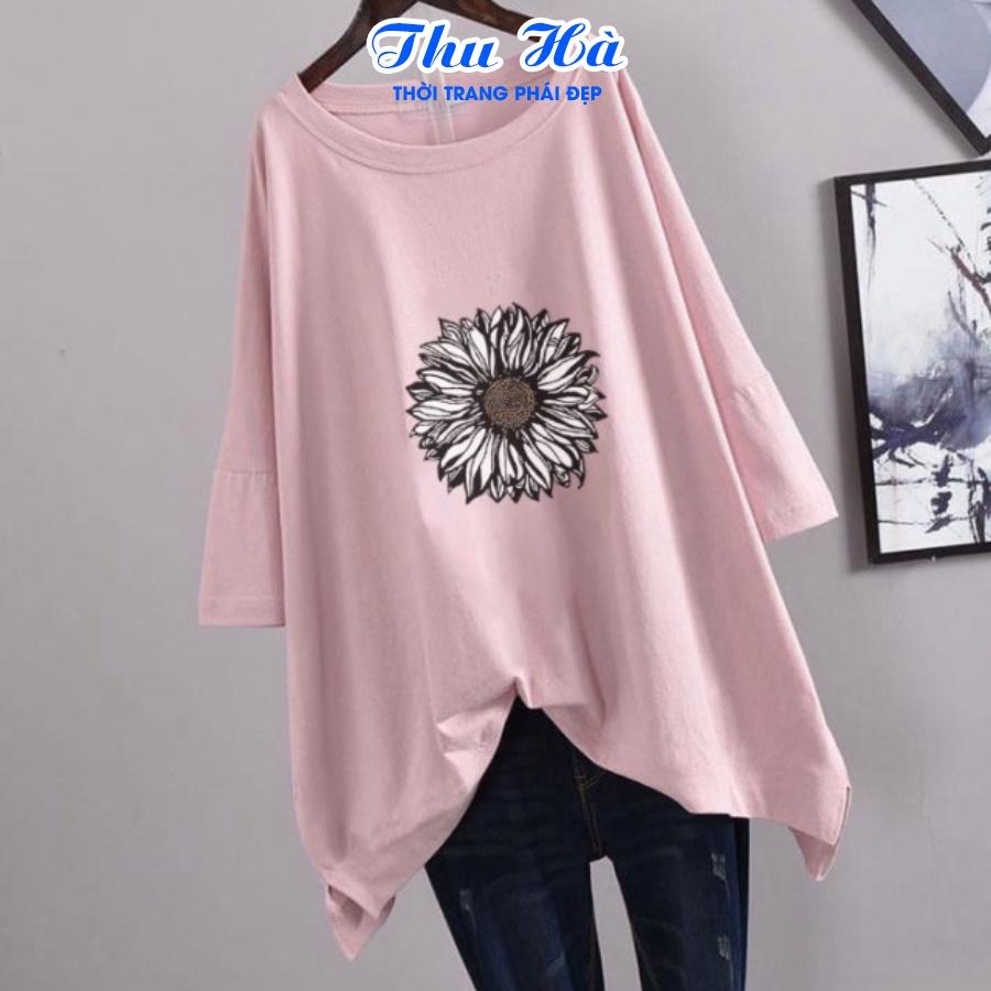 Áo phông unisex freesize form rộng tay lỡ Thu Hà chất liệu thun Cotton in hình Hoa Hướng Dương