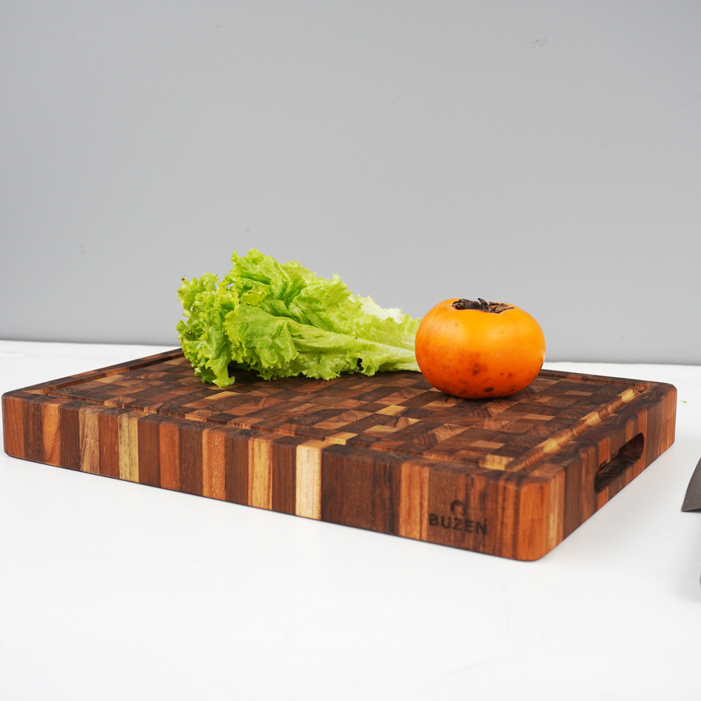 Thớt Gỗ Teak BUZEN Cao Cấp 35x25x3.8cm - Gỗ Cao Cấp Không Ra Mùn Dăm, Bảo Vệ Lưỡi Dao, Có Kiểm Định An Toàn