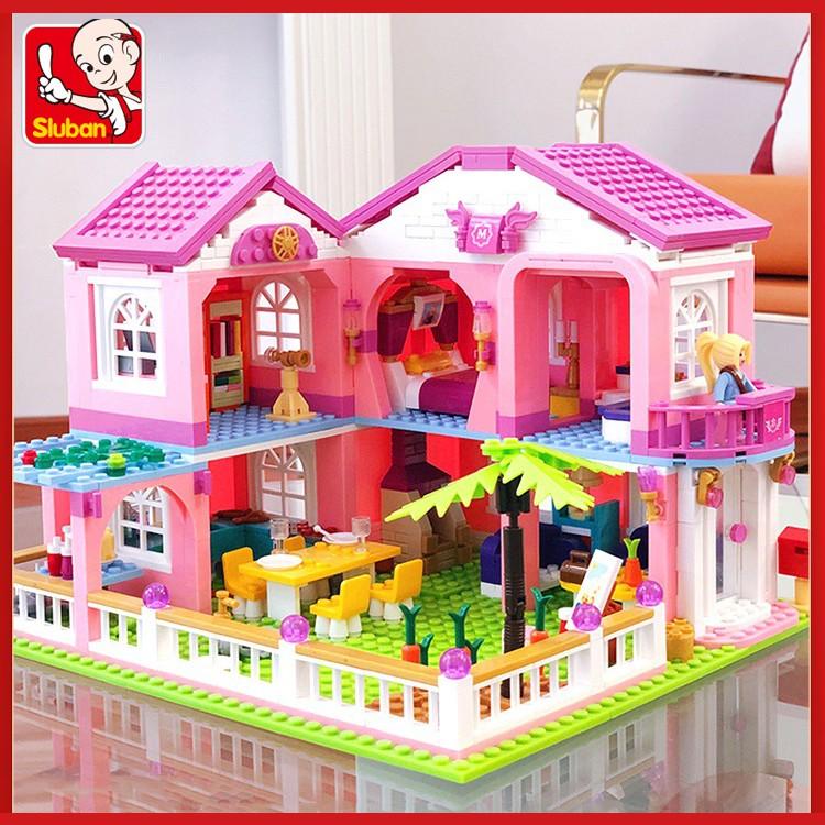 Đồ Chơi Lắp Ráp Kiểu LEGO FRIENDS Cho Bé Gái Mô Hình Biệt Thự Garden Villa Pink Sluban M38-B0721 Với 896 Mảnh Ghép