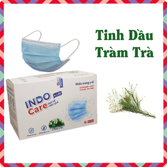 KHẨU TRANG Y TẾ INDO CARE - HƯƠNG TRÀM TRÀ, KHỬ MÙI HƠI THỞ/CHỐNG SAY TÀU XE/KHÁNG KHUẨN 99% - HỘP 50 CÁI - HUONGW BẠC HÀ